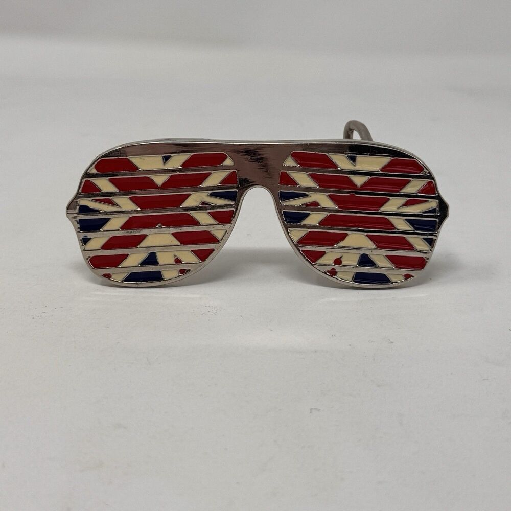 Union Jack British Flag Sunglasses Shape Belt Buckle London England Metal Silver